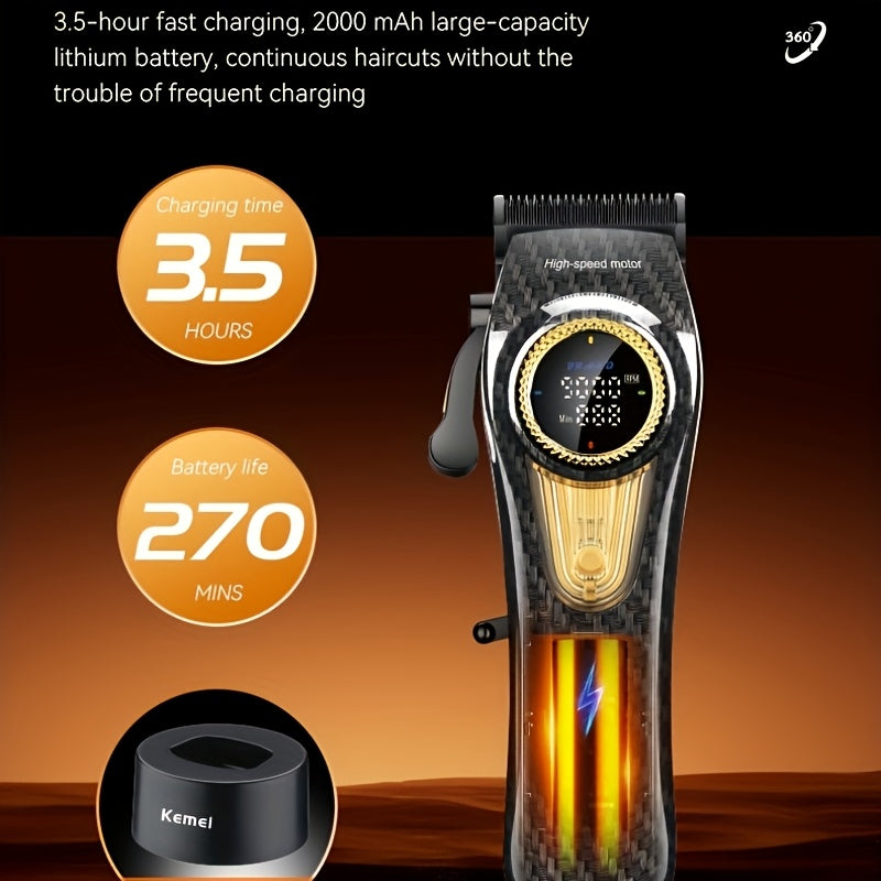 Профессиональные машинки для стрижки KEMEI: USB-заряжаемый электробритва с LED-дисплеем, регулируемой скоростью, аккумулятором 4500mAh, лезвием из нержавеющей стали, салонного качества, стильным дизайном, подарок для мужчин