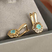 Golden Flower-Shaped Zirconia Leverback Earrings for Women Party Jewelry