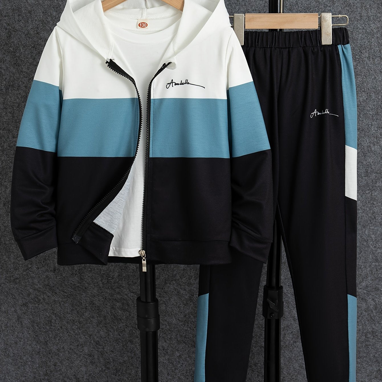 Boys' Color Block Hoodie and Pants Set Long Sleeve Zipper Pockets Casual Spring Fall