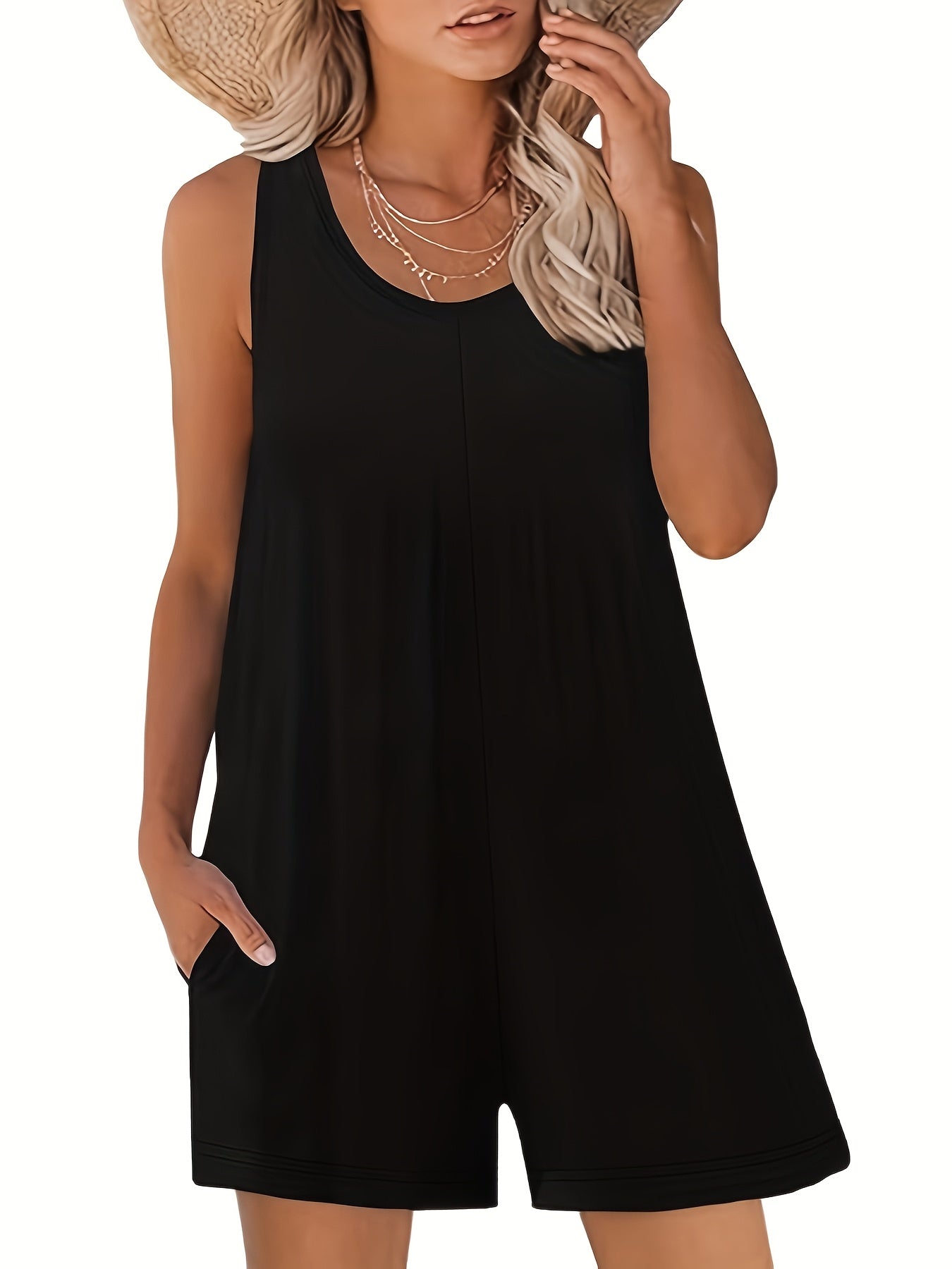 Plus Size Women's Olive Green Sleeveless Tank Romper Casual Summer Dress