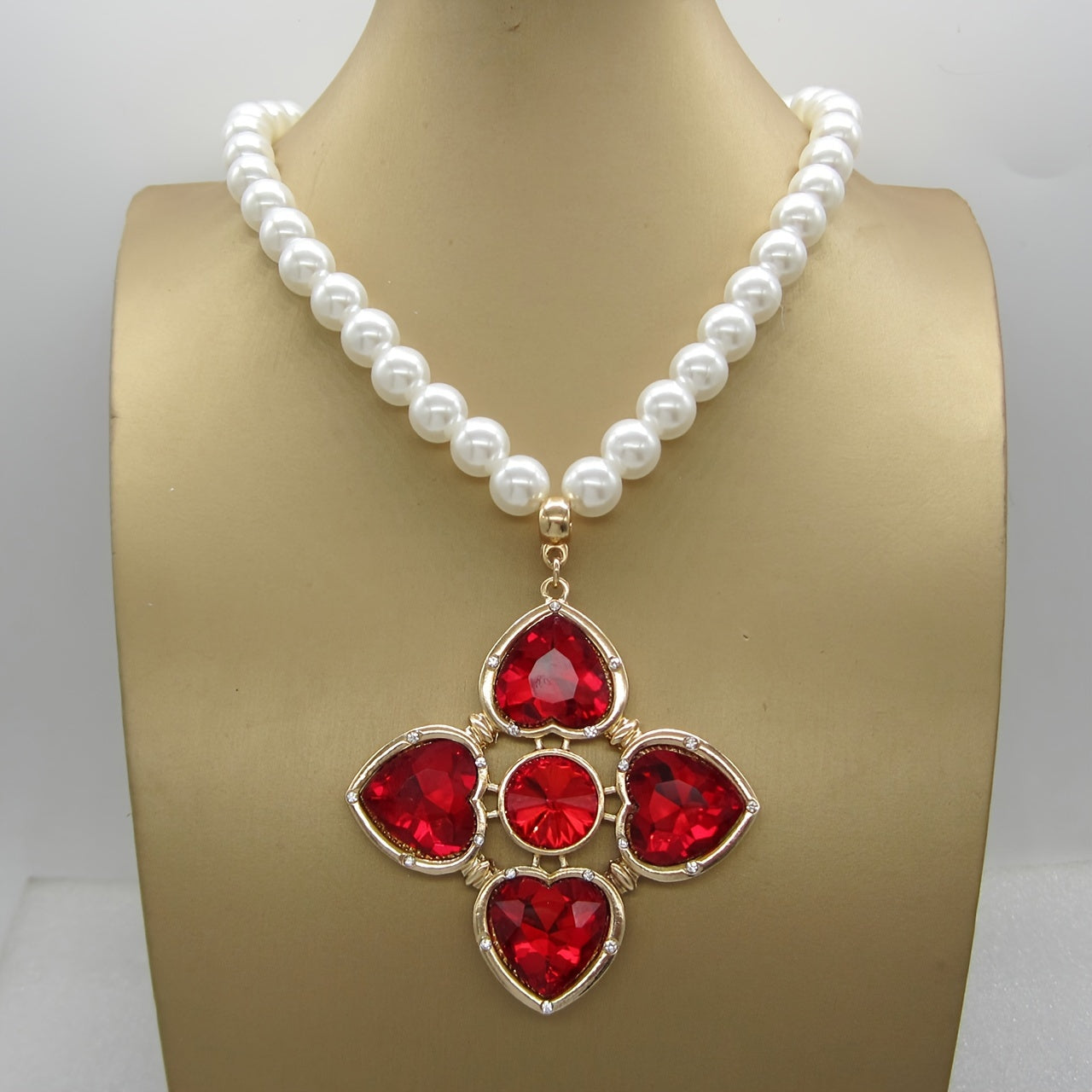 Faux Pearl Pendant Necklace Bohemian Style 10mm Glass Zinc Alloy Jewelry