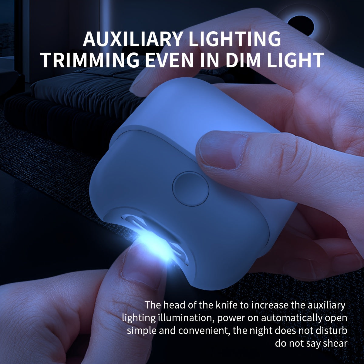 Yengil ko'chirish uchun LED chiroqli yangi ixcham elektr tirnoq kesgichi, USB zaryadlash va uzoq muddatli foydalanish uchun 300mAh batareya.