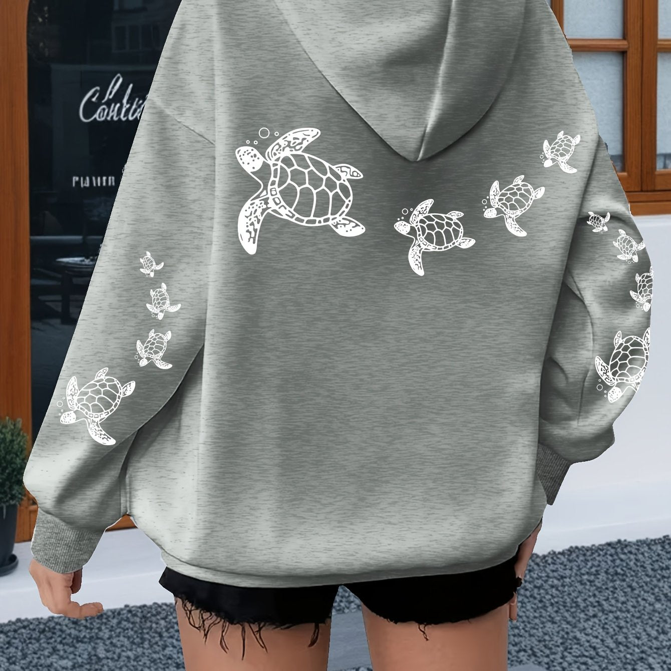 Толстовка оверсайз для женщин больших размеров с принтом морской черепахи, розовая и белая