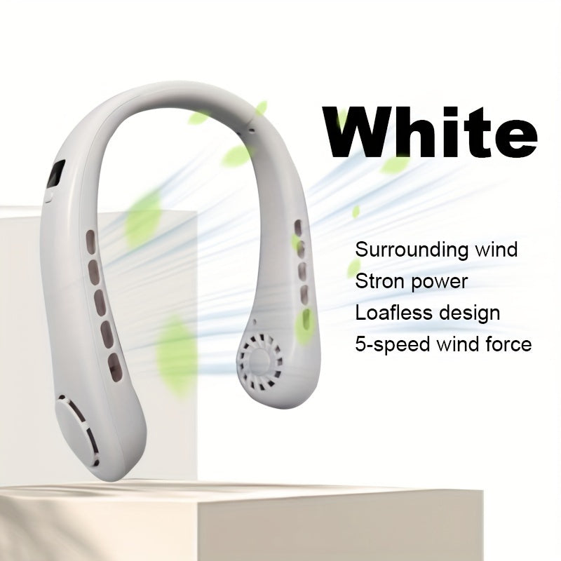 Portable Neck Fan USB Rechargeable Bladeless Personal Cooling Fan with 5 Speeds Adjustable Angle Long Battery Life