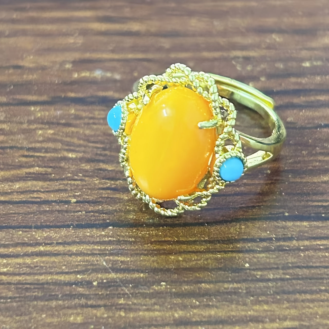 Vintage Claddagh uzuk sun'iy amber va turkuaz bilan 18K qimmatbaho metall bilan qoplangan kumush, sozlanadigan zargarlik buyumlari