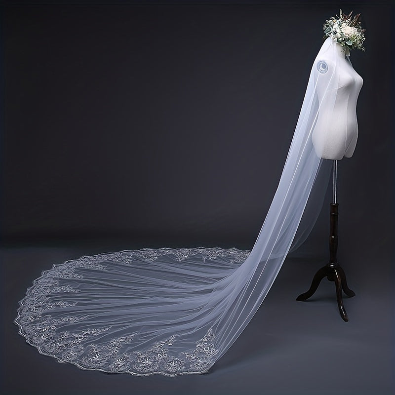 Long Lace Edge Bridal Veil Cathedral Style for Weddings