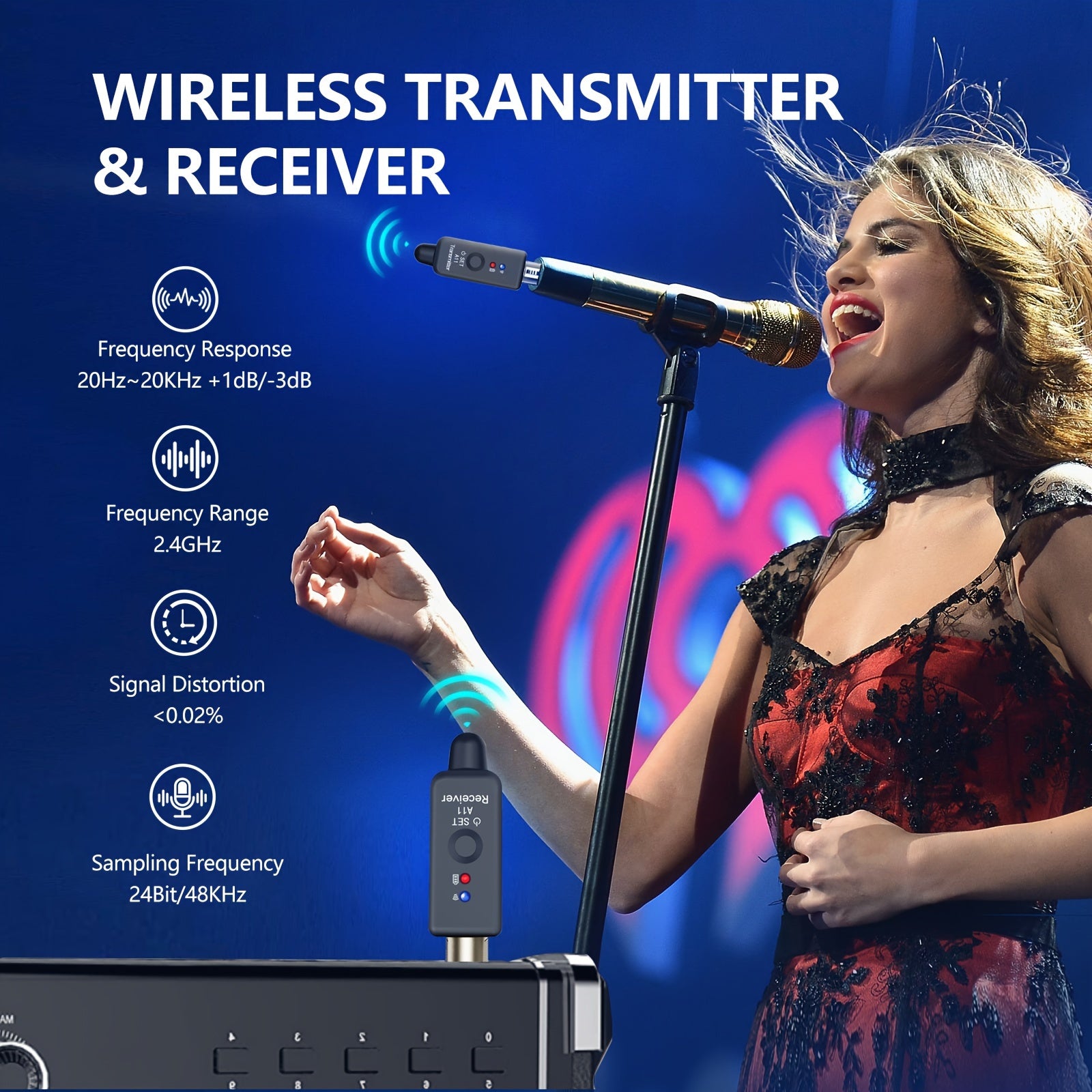 Wireless Microphone System 2.4GHz with XLR Adapter USB Rechargeable for Audio Mixing
