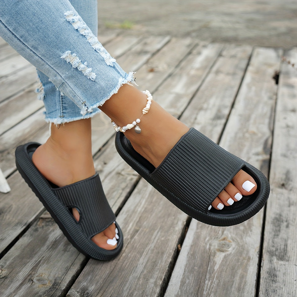 Women's EVA Slide Slippers Non-Slip Indoor Outdoor Beach House Shoes Black