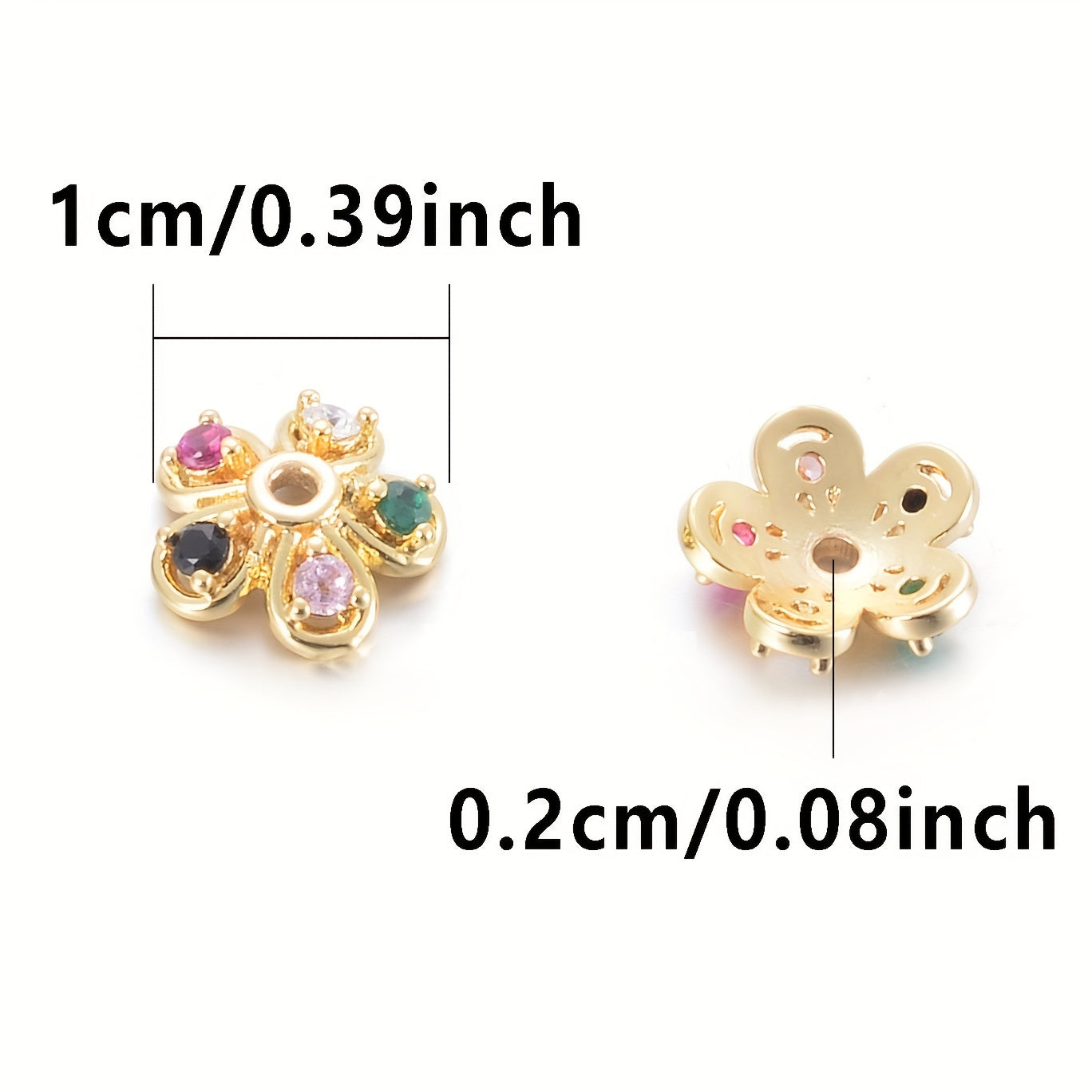 Brass Flower Bead Caps Set of 20 with Synthetic Cubic Zircons 6mm 8mm 10mm