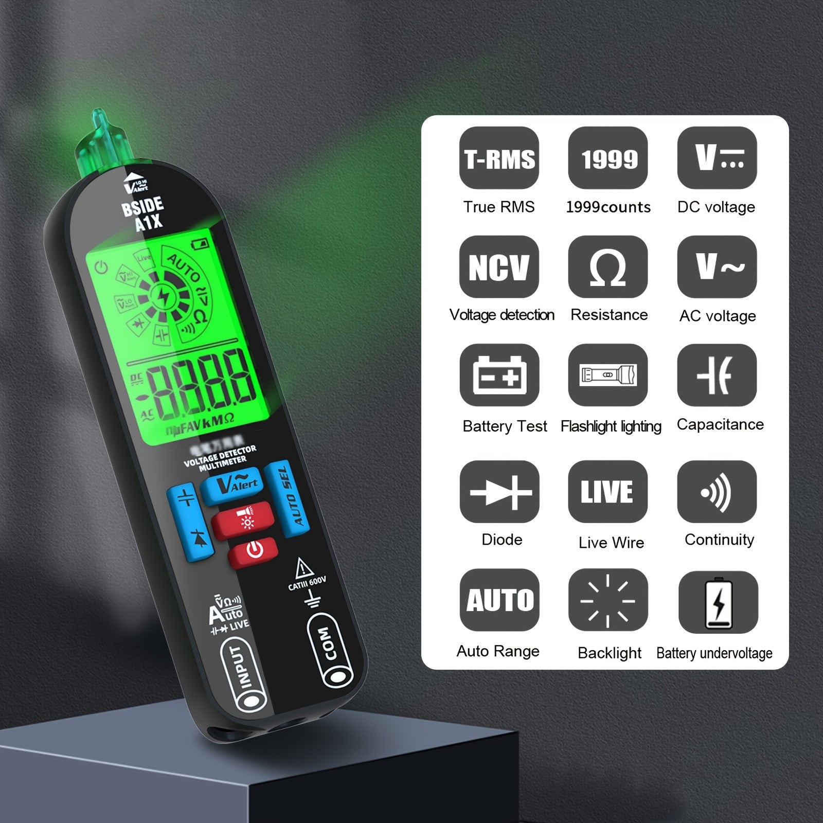 Digital Multimeter with LCD Display Non-Contact Voltage Tester Rechargeable Resistance Continuity Testing