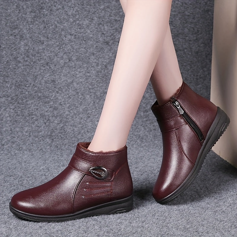 Women's Fleece-Lined Ankle Boots Warm Winter Shoes Non-Slip Sole