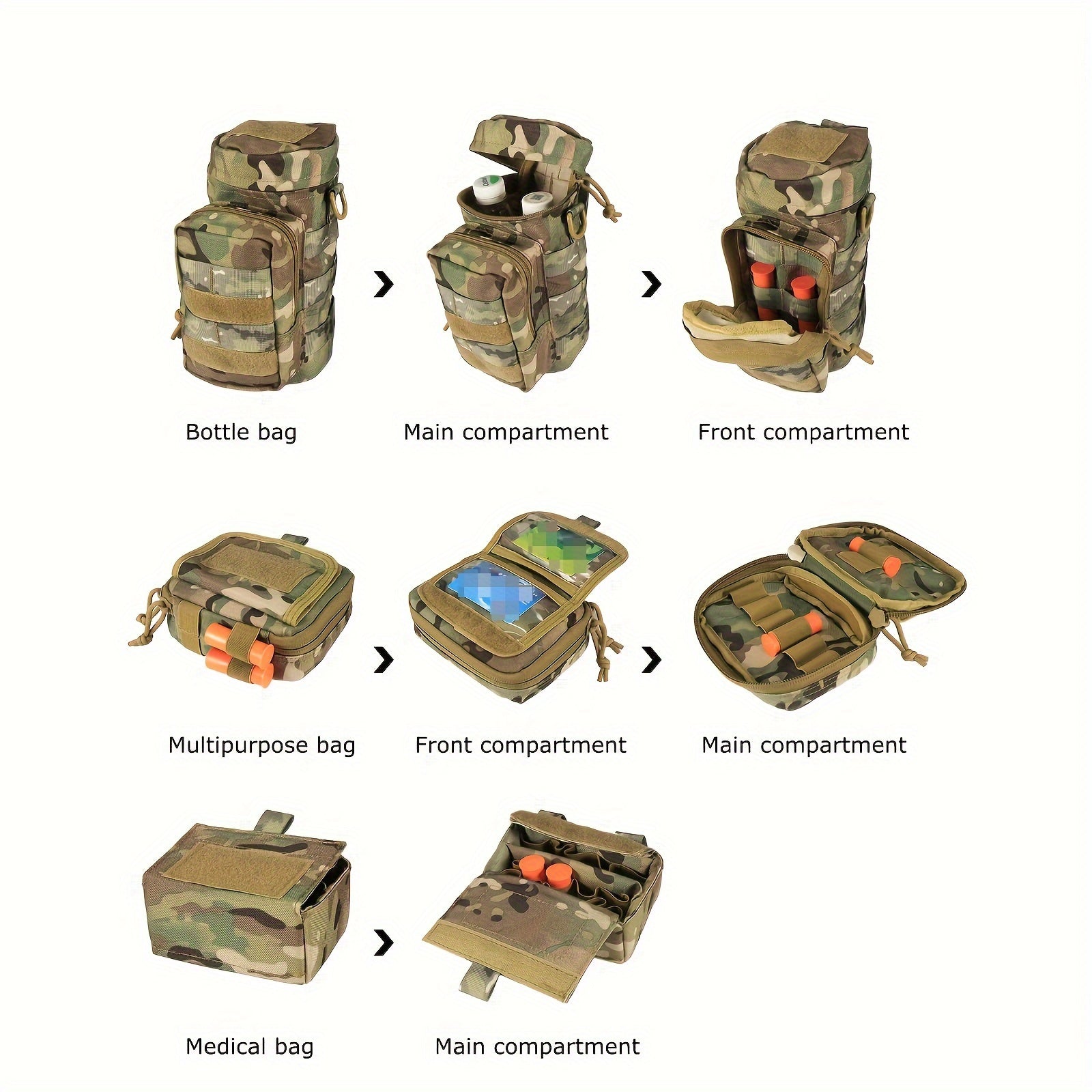 Tactical Utility Belt Set with MOLLE System Camouflage Polyester for Hunting and Fishing