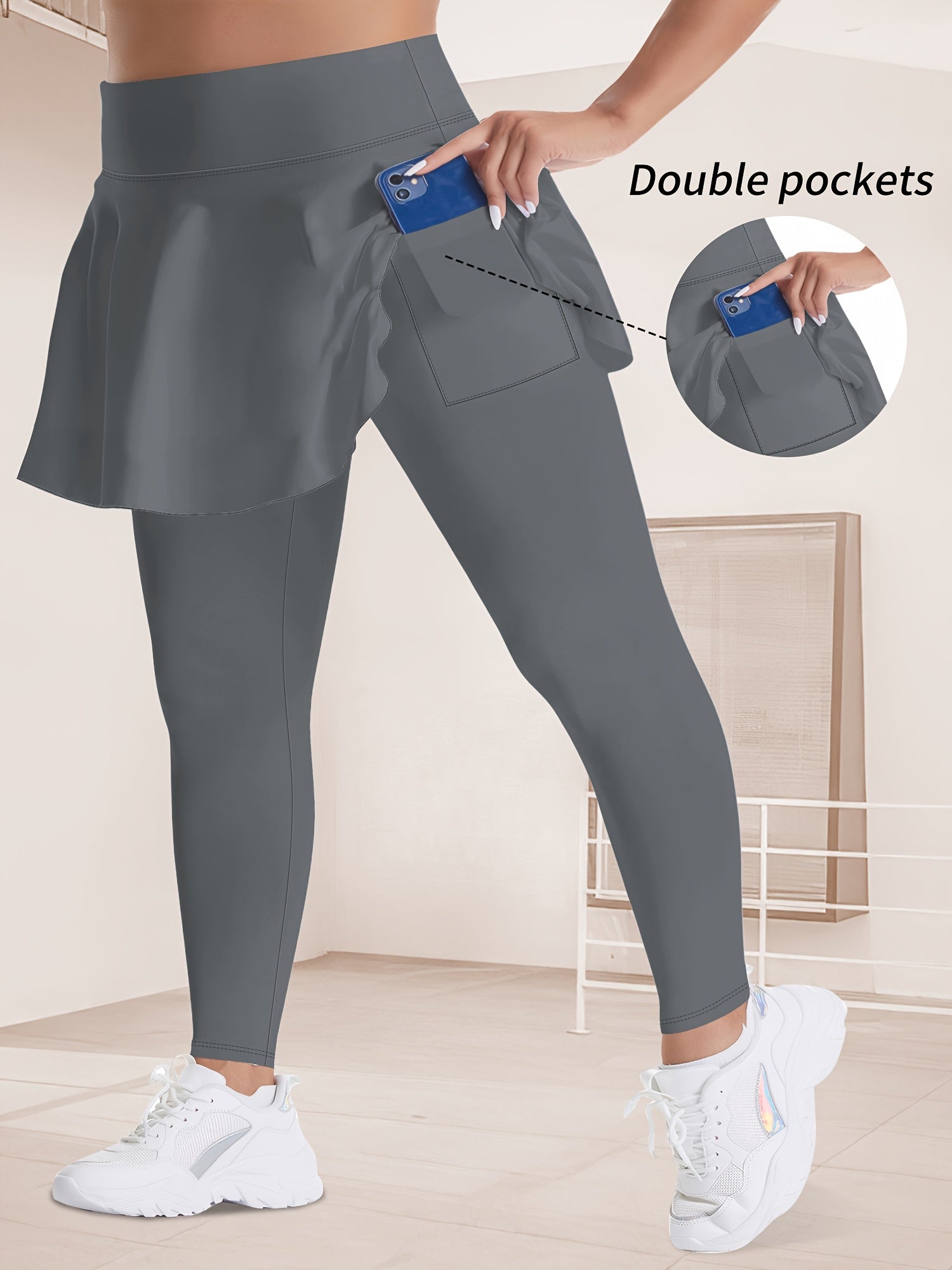 Women's Plus Size Solid High Rise Running Yoga Leggings with Pockets