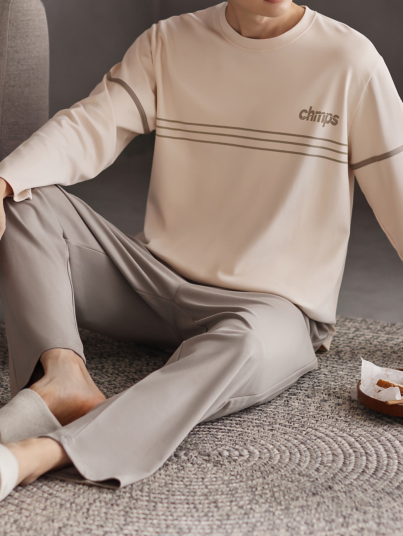 Conjunto de pijama de algodón para hombre, manga larga, con bolsillos, ropa casual para descansar en primavera y otoño