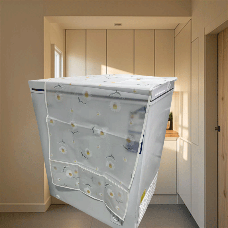 Cubierta de nevera a prueba de polvo blanco con diseño floral y de cuchara de madera, protector antideslizante y resistente a los arañazos para cocina