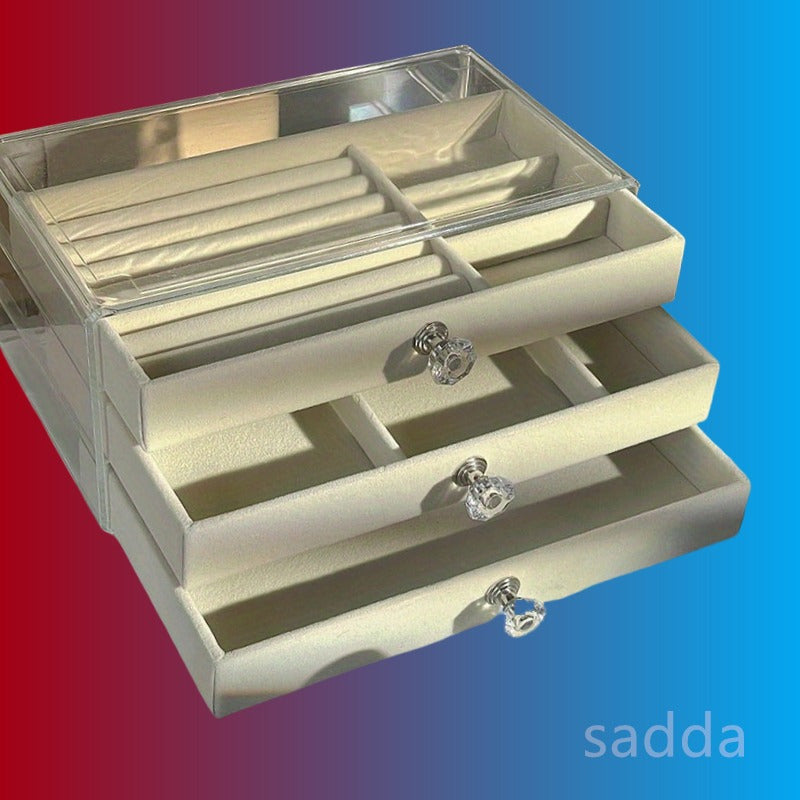 Acrylic Jewelry Storage Box with 3 Drawers and Crystal Knobs for Earrings Rings Necklaces and Bracelets