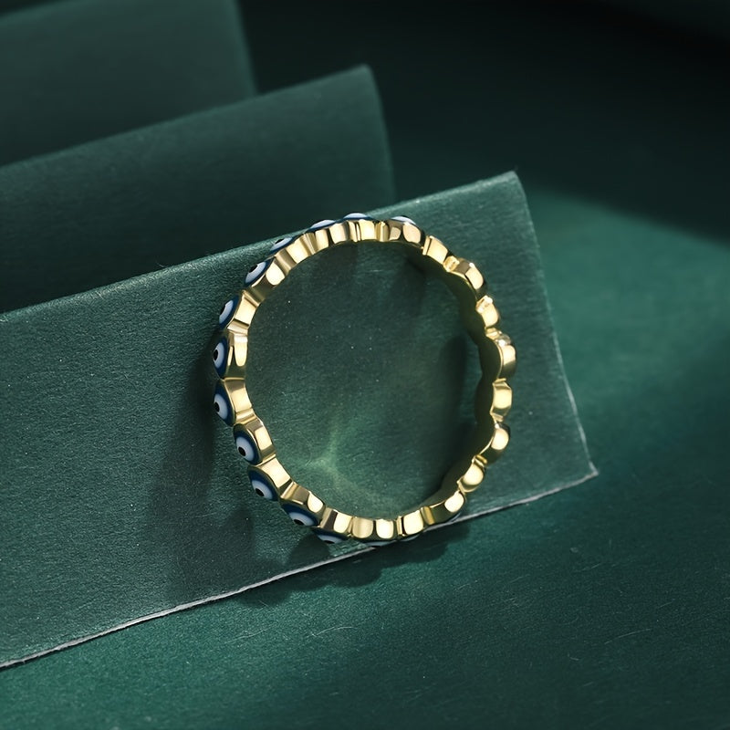 925 Sterling Silver Turkiy Blue Yomon Ko'z Halqa, 14K Oltin Qoplangan, Ayollar Qo'l Zargarlik Sovg'asi