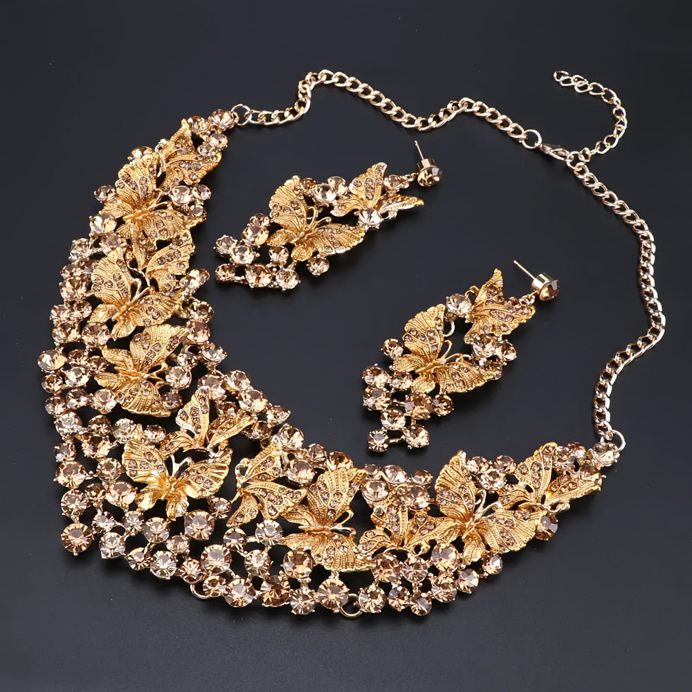 Vintage Butterfly Jewelry Set Sun'iy Rhinestone taqinchoq va sirg'alar to'ylar va partiyalar uchun