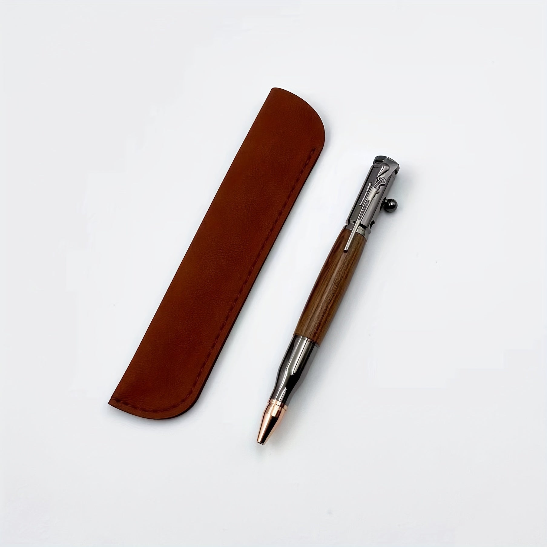 Leather Case Ballpoint Pen Set with Rosewood Holder and Retractable Tip for Business and Students