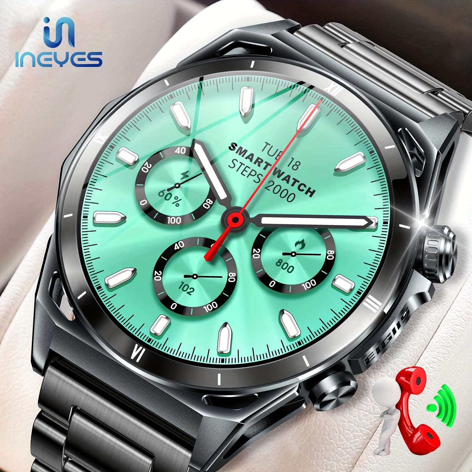 Men's Smartwatch with AMOLED Display 3.63cm Fitness Tracker Call Answering Music Control