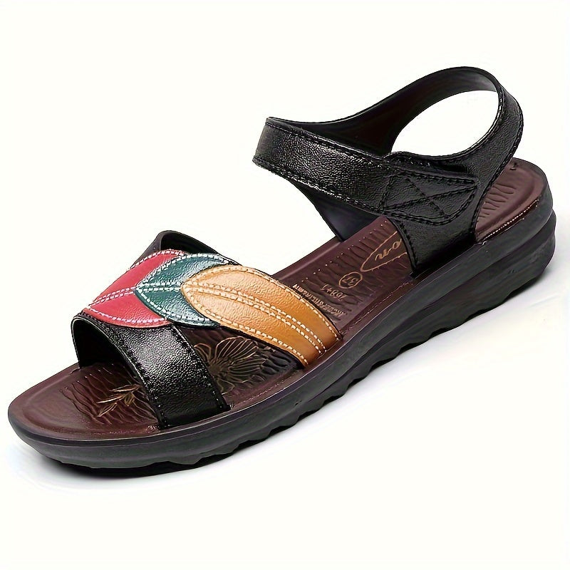 Women's PVC Flat Sandals Open Toe Hook & Loop Closure Outdoor