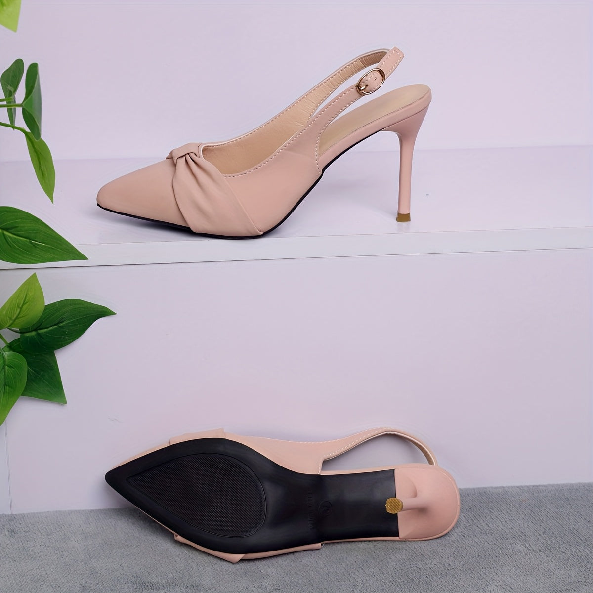 Women’s Faux Leather Slingback Sandals With Pointed Toe and Bow Detail