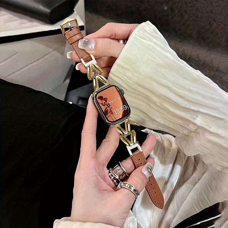 Metal Watch Strap for Apple Watch Series 7/6/5/4 with Rose Gold Finish Stainless Steel Buckle