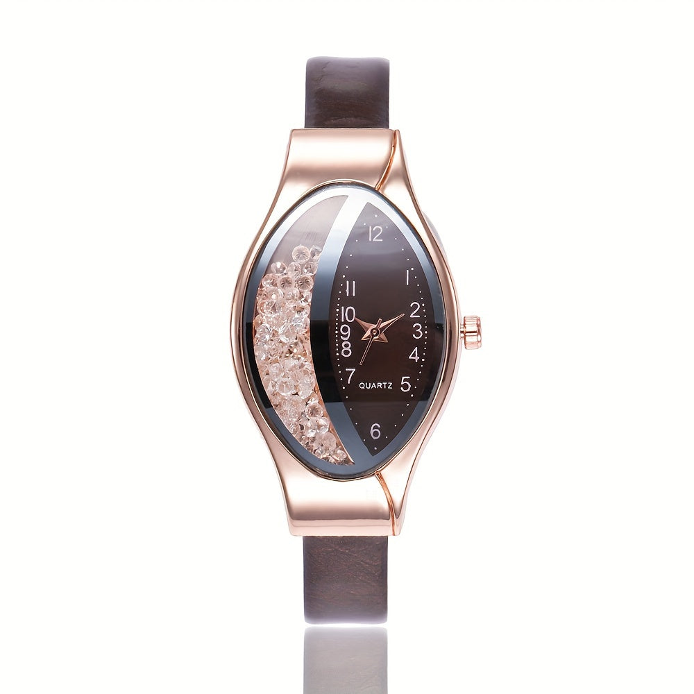 Women's Quartz Watch with Color Block Oval Pointer and Quicksand Dial