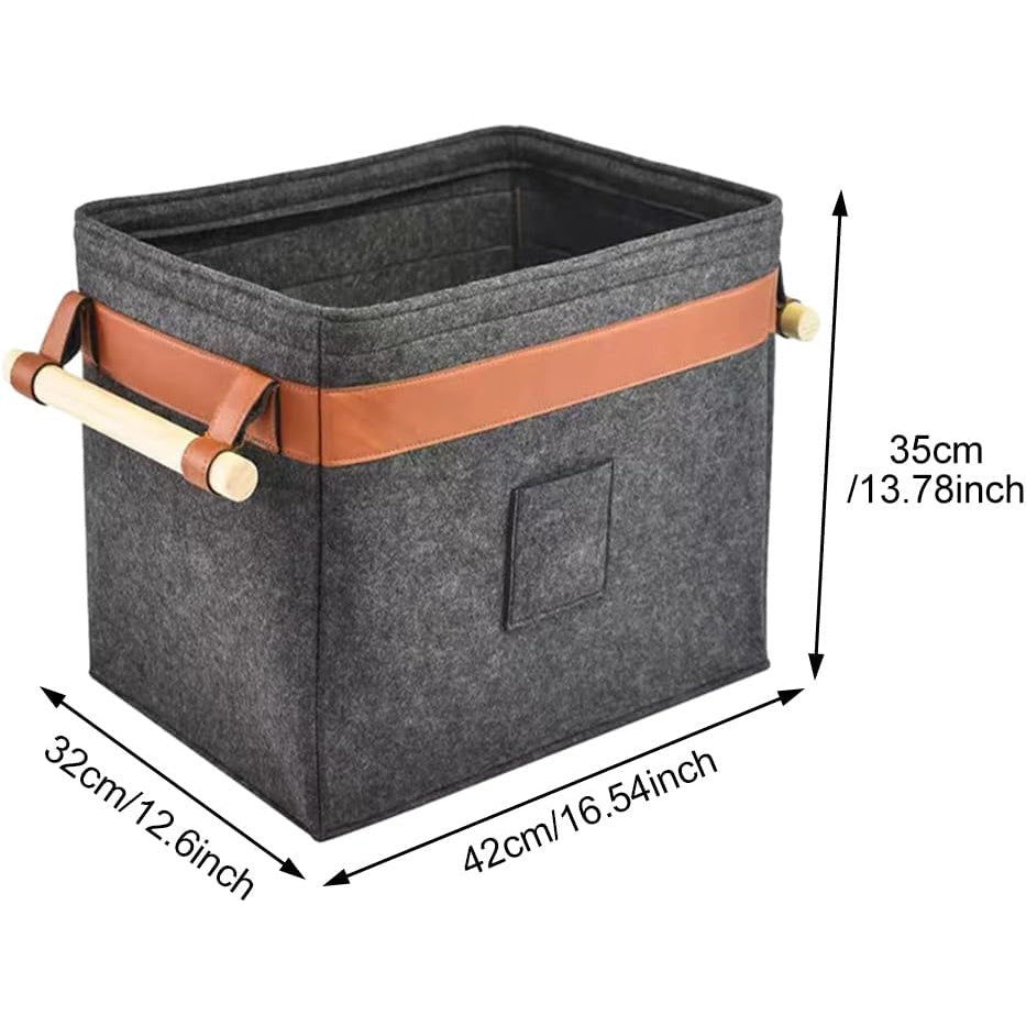 Extra Thick Felt Firewood Carrier Basket with Reinforced Handle, Foldable Storage Bag