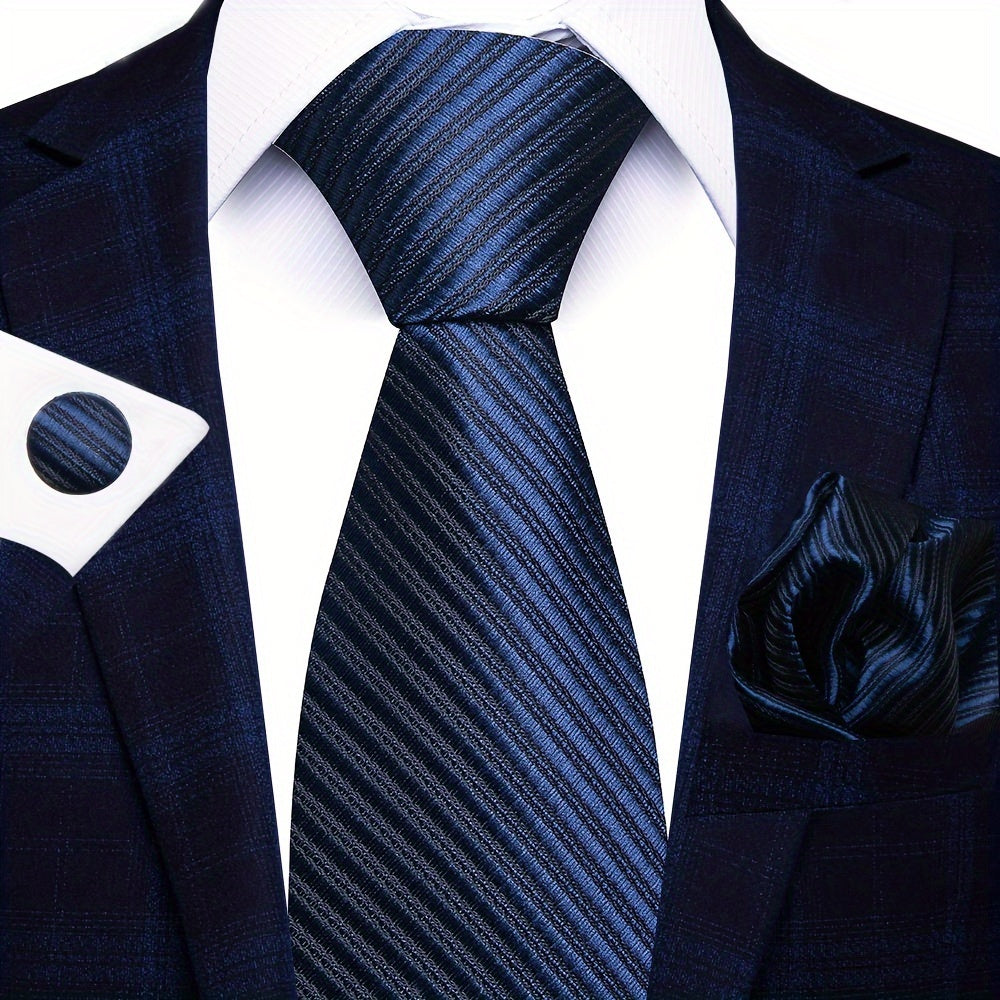 Men's Formal Tie Handkerchief Cufflinks Set for Weddings Parties Business Events