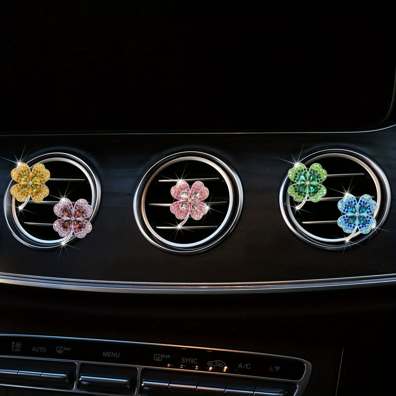 Ayollar uchun avtomobil havo tozalagichi, rhinestone, to'rt bargli toshbaqa dekor