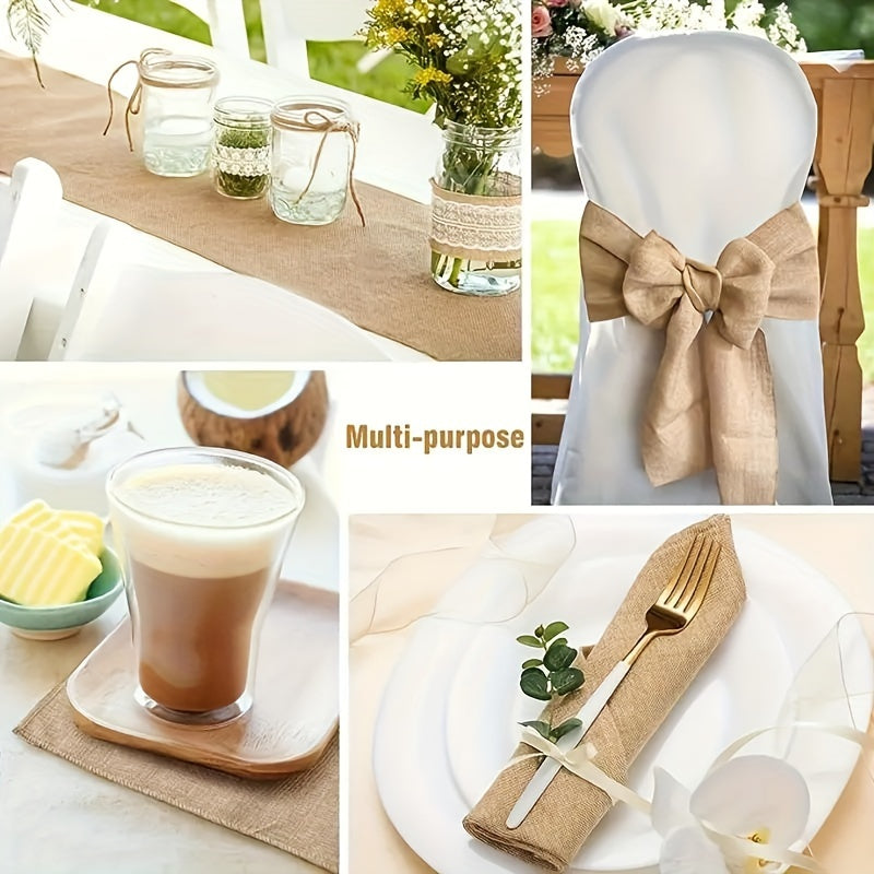 Camino de mesa de arpillera rústica de yute trenzado con bordes con flecos para bodas, fiestas y cenas