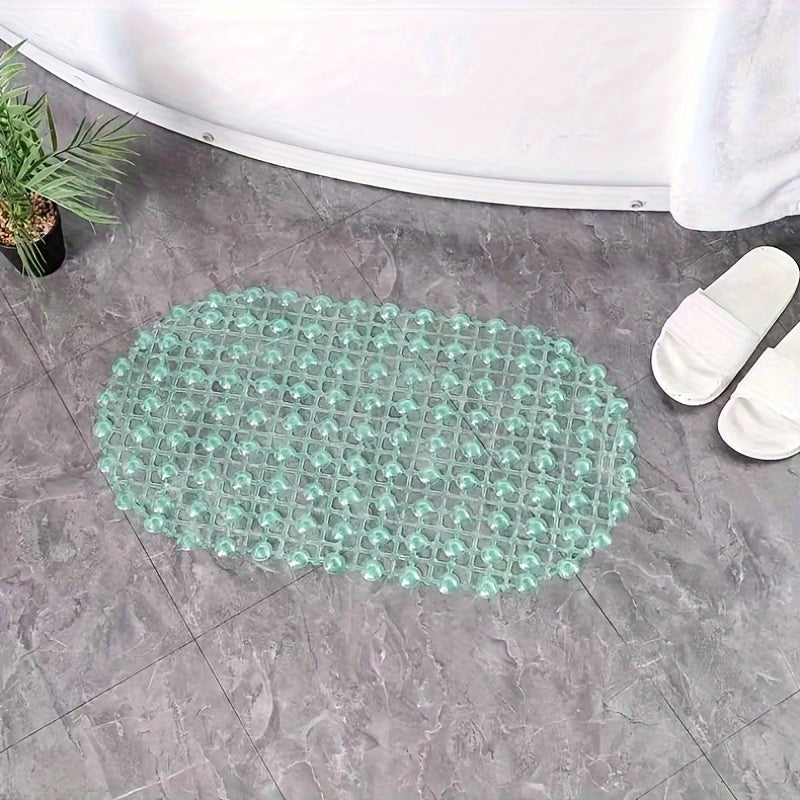 Blue PVC Oval Non-Slip Bath Mat Water Bead Design Soft Comfortable Hand Washable