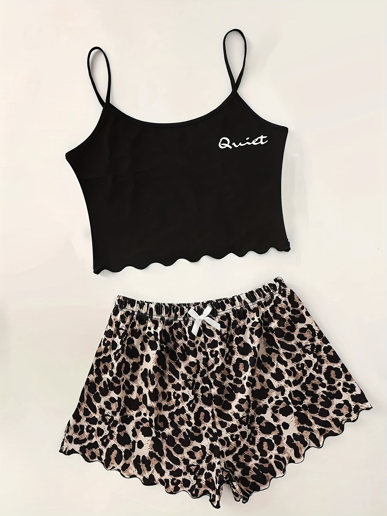 Пижама с леопардовым принтом для женщин с топом-короче с рюшей и шортами, летняя ночная одежда