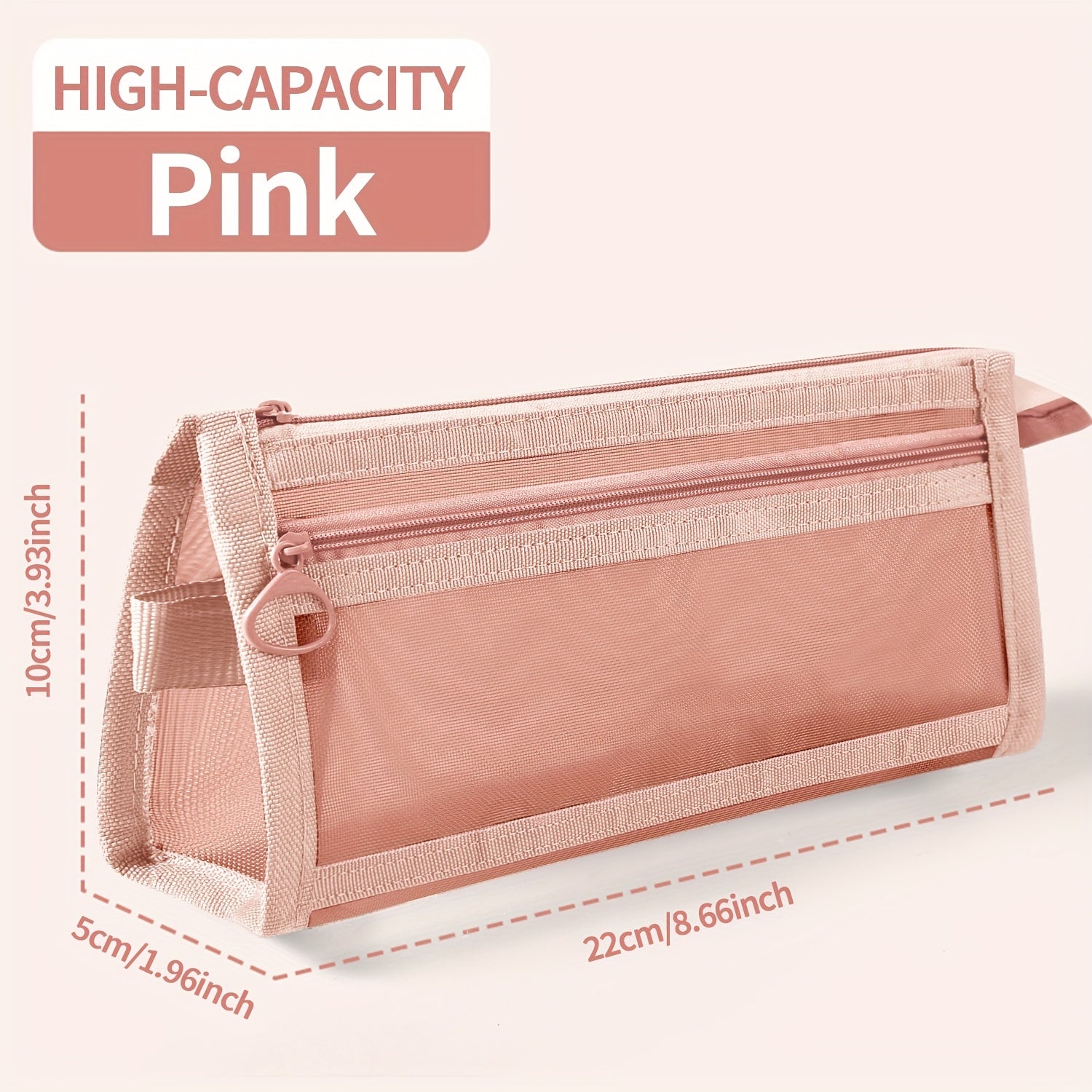 Large Capacity Mesh Pencil Case with Multifunctional Zipper for School Supplies and Cosmetics