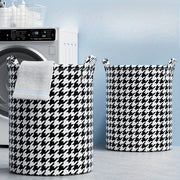 Foldable Laundry Hamper in Houndstooth Pattern Non-Woven Fabric for Clothes and Toys