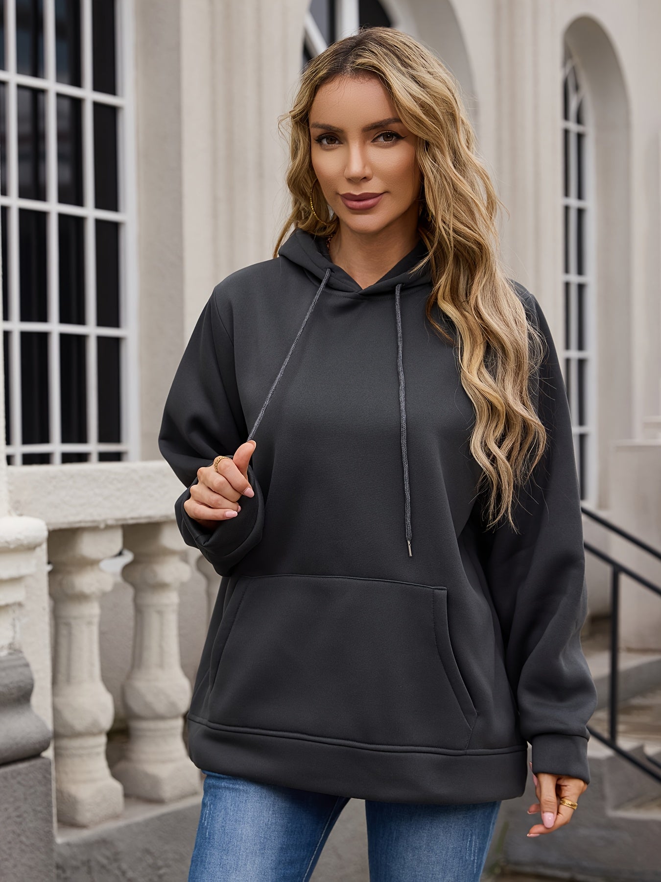 Plus Size Women's Oversized Hoodie Cotton Casual Pullover with Front Pockets