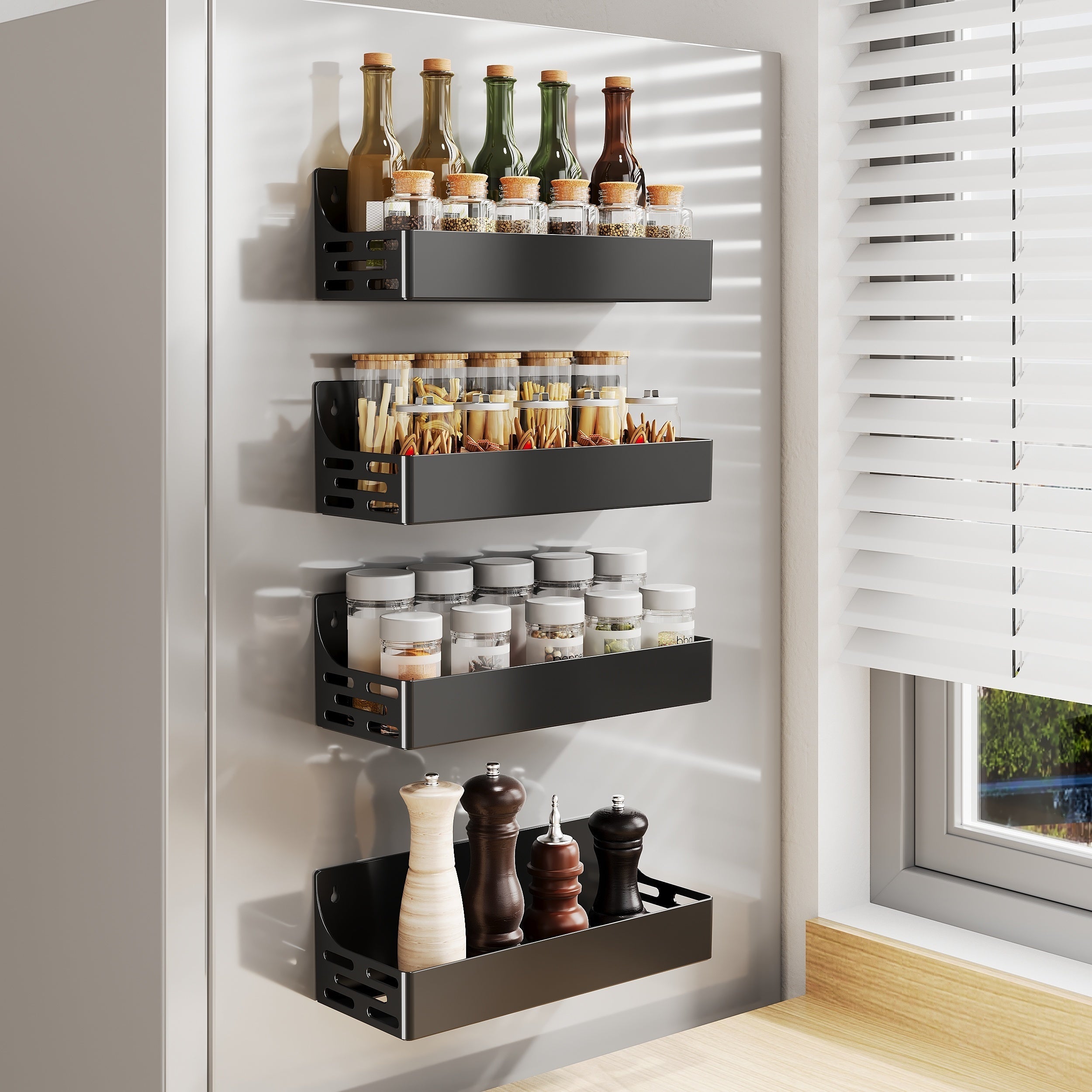 Magnetic Refrigerator Shelf Set of 1 2 or 4 Non-Perforated Metal Wall Mount Storage