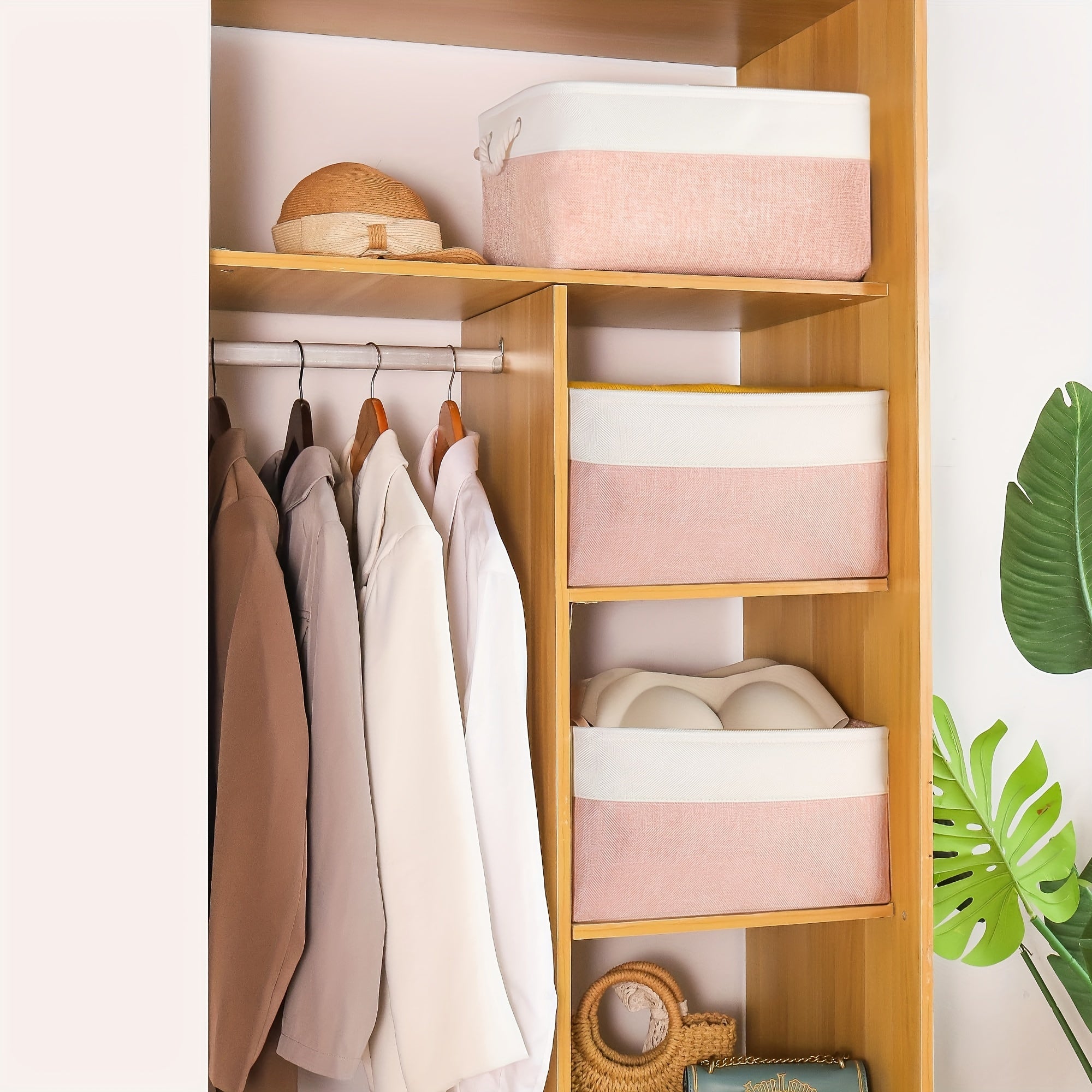 Foldable Home Storage Basket with Handle for Shelves and Wardrobes, Multi-Use