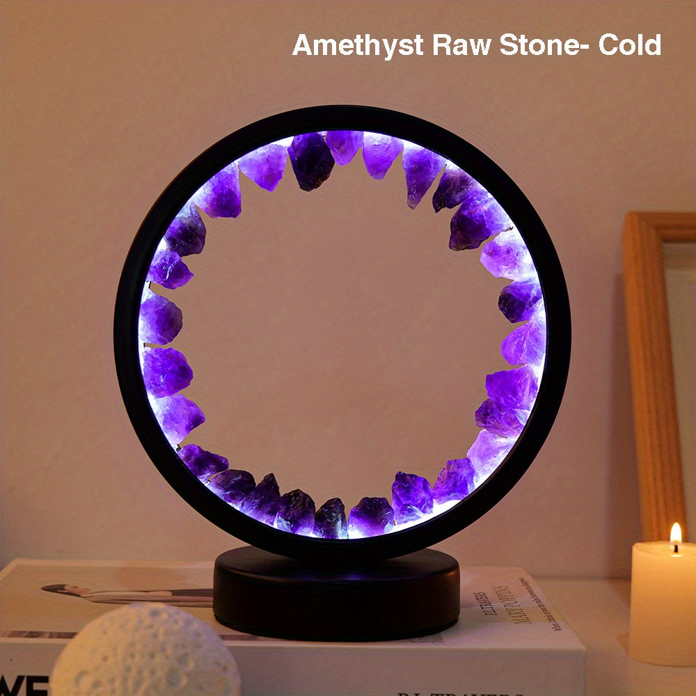 Rechargeable LED Lamp with Amethyst Quartz Cluster for Bedroom and Desk Decor