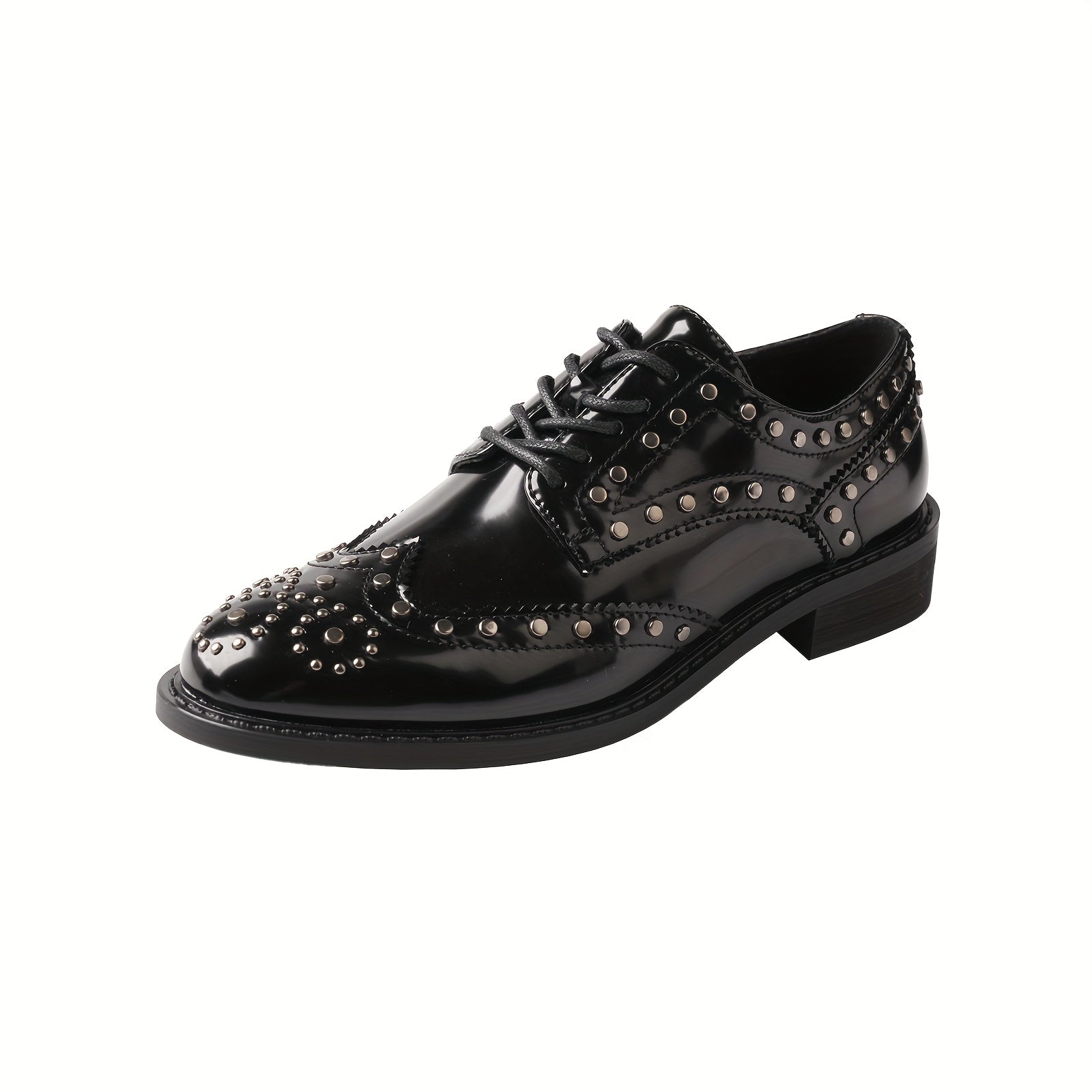 Women's Faux Leather Low Heel Oxford Shoes Black Brogue Flats