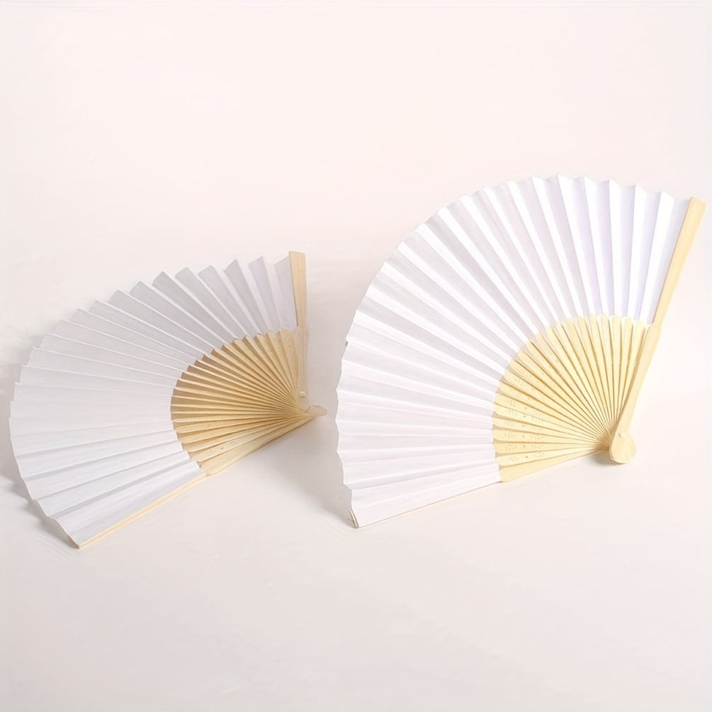 Set of 24 Handheld Paper Folding Fans with Bamboo Handles for Weddings Parties and Decor