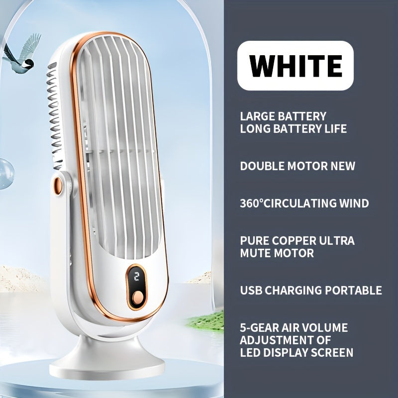 2025 Upgraded Large Battery Dual Motor Portable Desktop Fan with 5-Speed Cooling