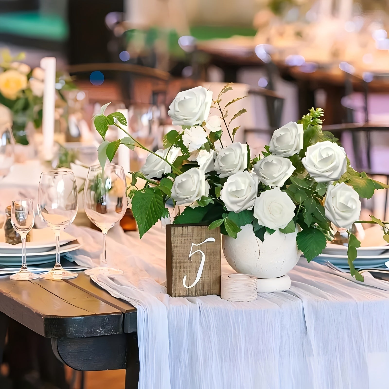 Artificial White Roses 25 Pack for Wedding Home Office Decor No Container Needed