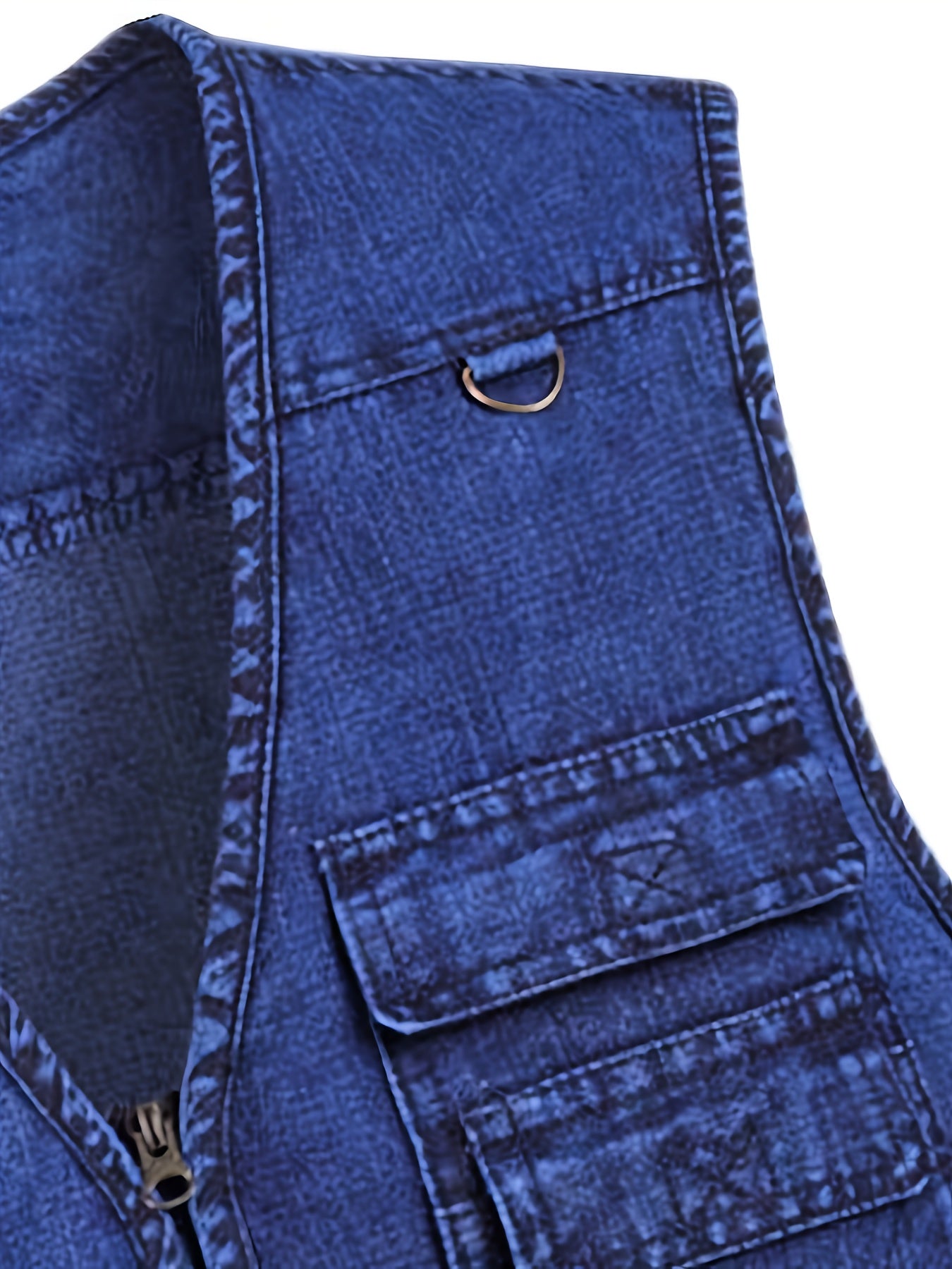 Plus Size Men's Denim Vest Casual Outdoor Wear with Pockets V-Neck Machine Washable