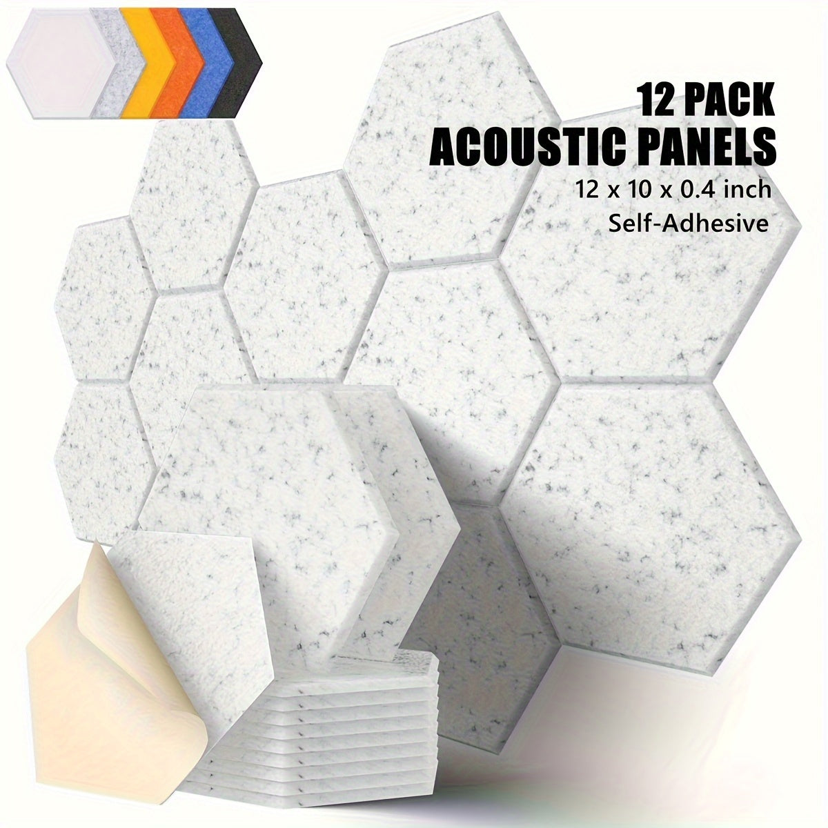 12-Pack Hexagonal Soundproof Foam Panels Self-Adhesive Flame Retardant Acoustic Wall Panels Noise Reduction Echo Control 30.48cm x 25.4cm