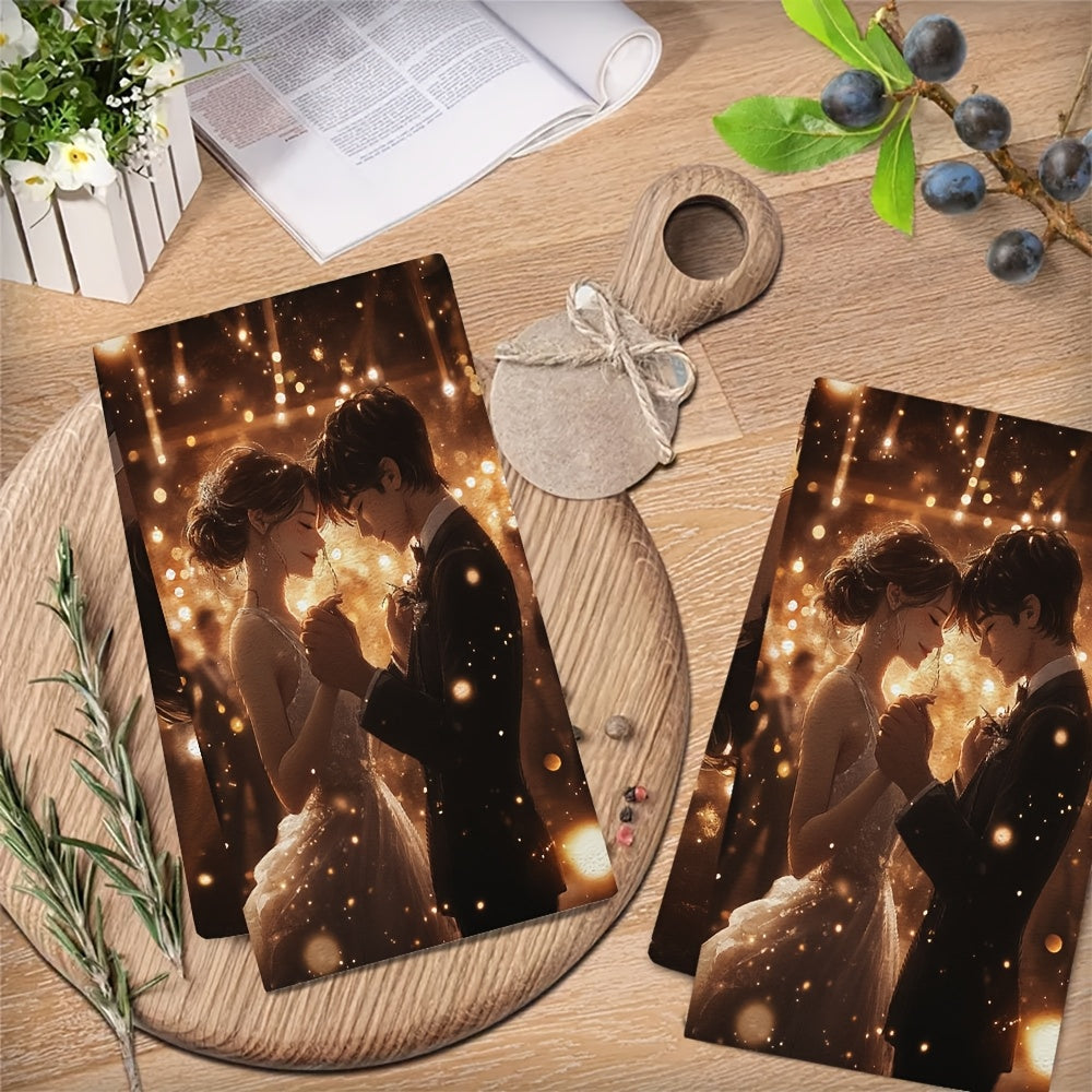 Anime Couple Dancing Kitchen Towels, Super Absorbent, Festive Home Decor