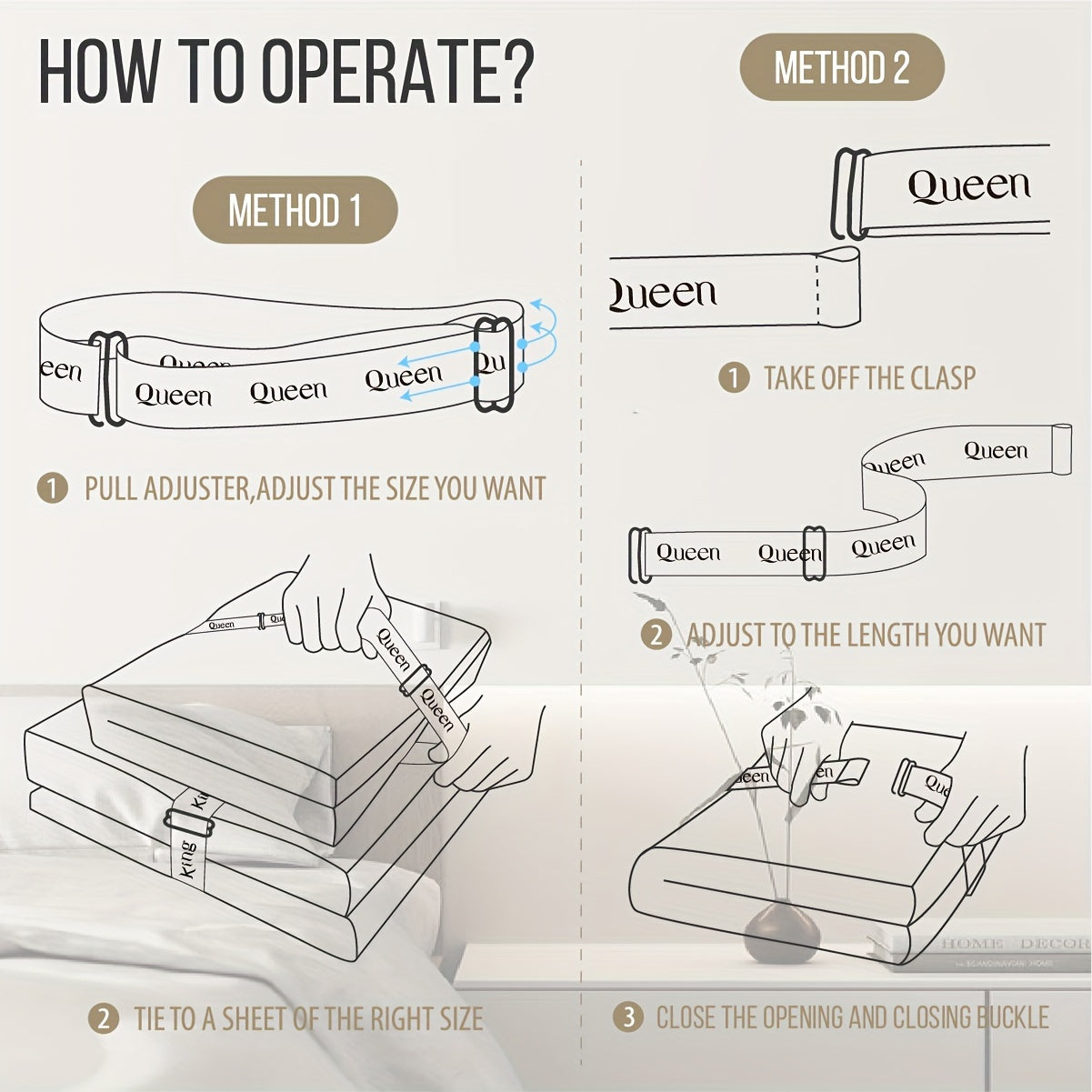 Set of 2 Adjustable Bedding Organizer Straps Elastic Bands for Sheets Pillows and Toys