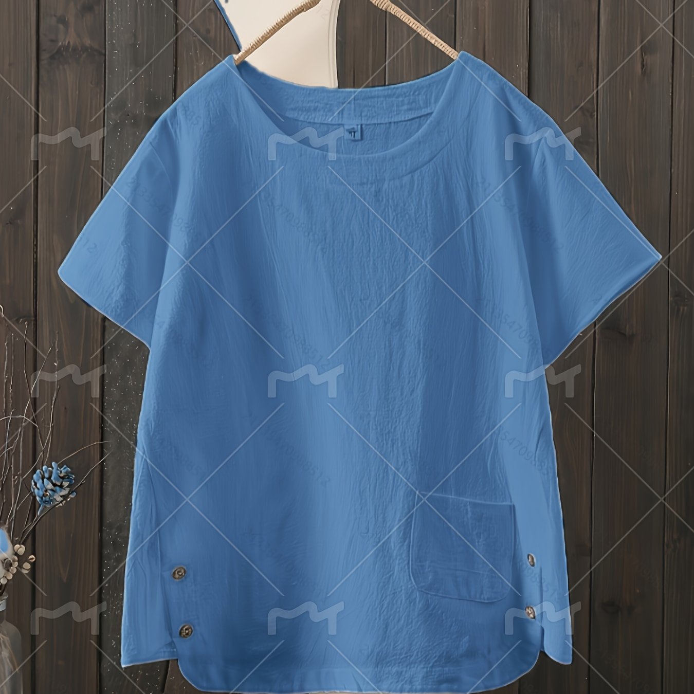 Camiseta de verano para mujer talla plus azul claro manga corta top casual