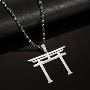 Stainless Steel Japanese Shinto Symbol Pendant Necklace for Men and Women
